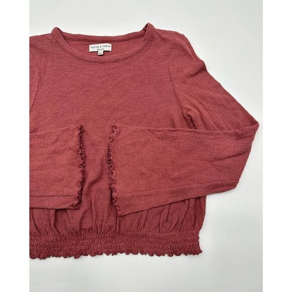 Madewell Texture & Thread Smocked Bell Sleeved Top Shirt Size S Berry - Picture 5 of 8